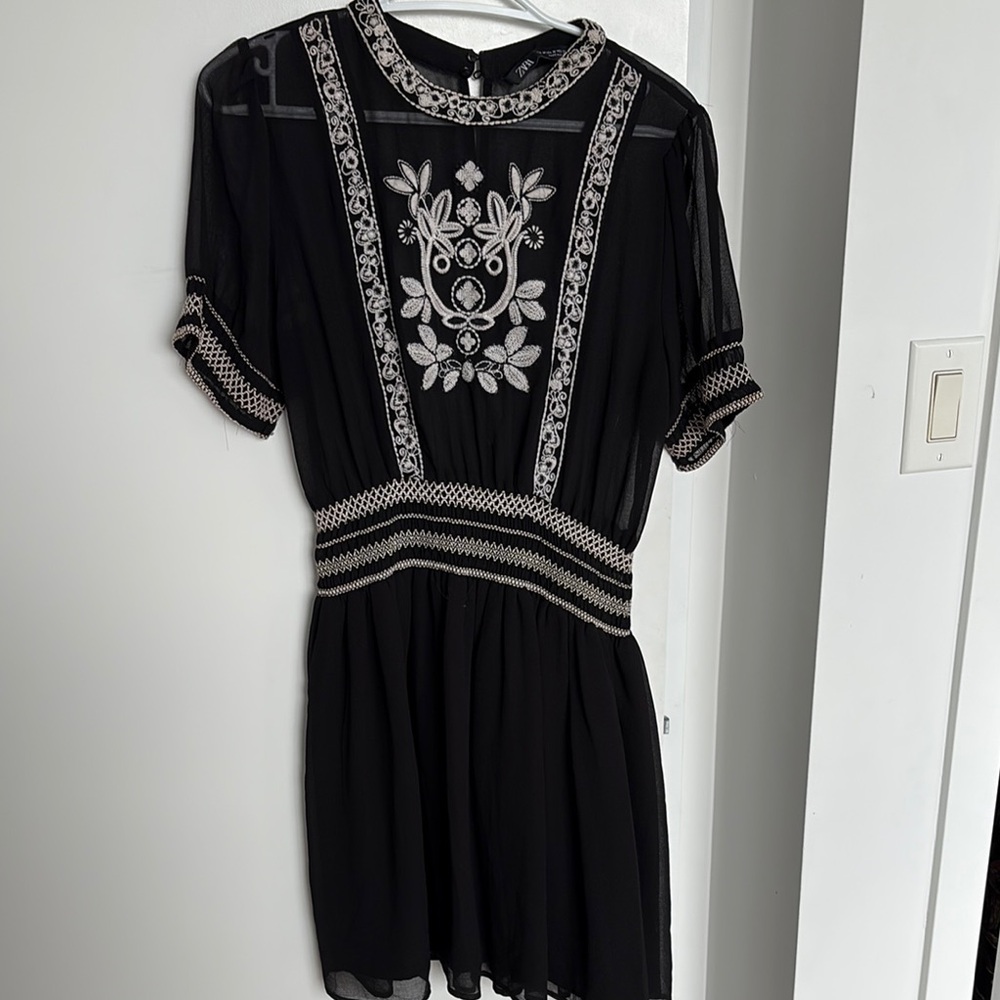 Zara bohemian Black Embroidered Dress